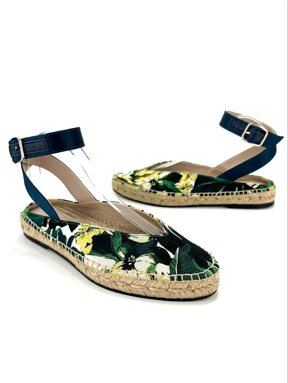 Stuart Weirzman Toga Espadrille Sandal Size 6M Tropical Floral Ankle Wrap New